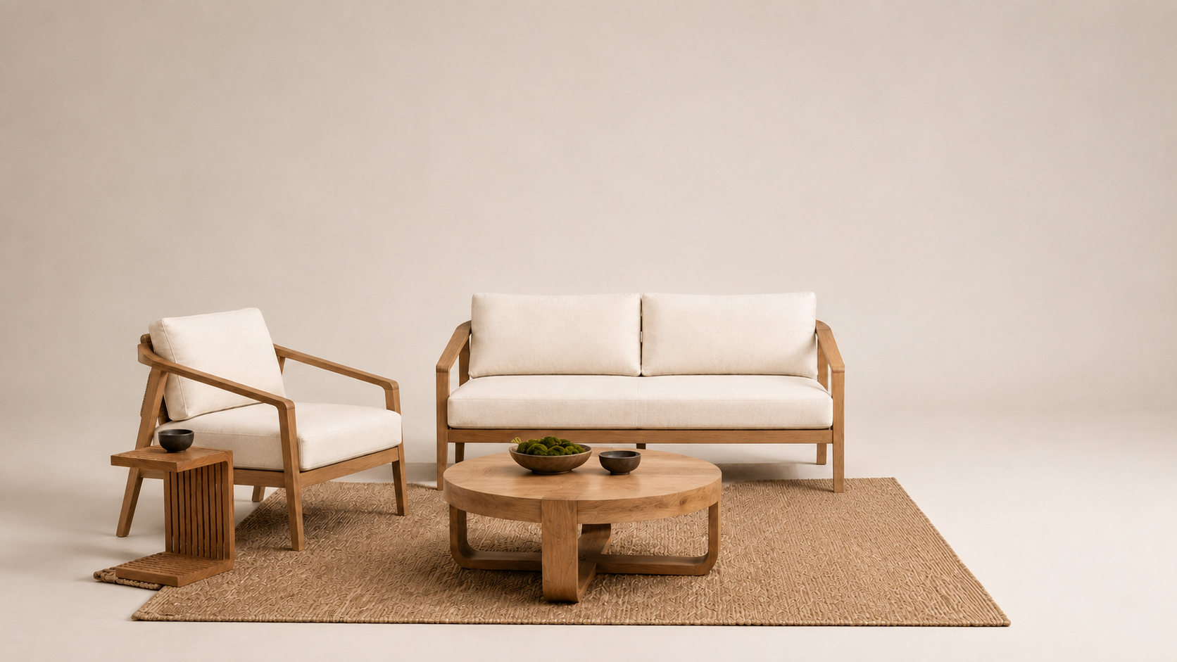 Composición editorial Casa Glick con mobiliario y materiales